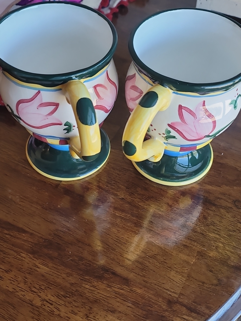 Floral Ceramic Pedestal Mugs - Yellow & Green (Set of 2) Vintage 1997 Ltd CBK - Picture 6 of 6